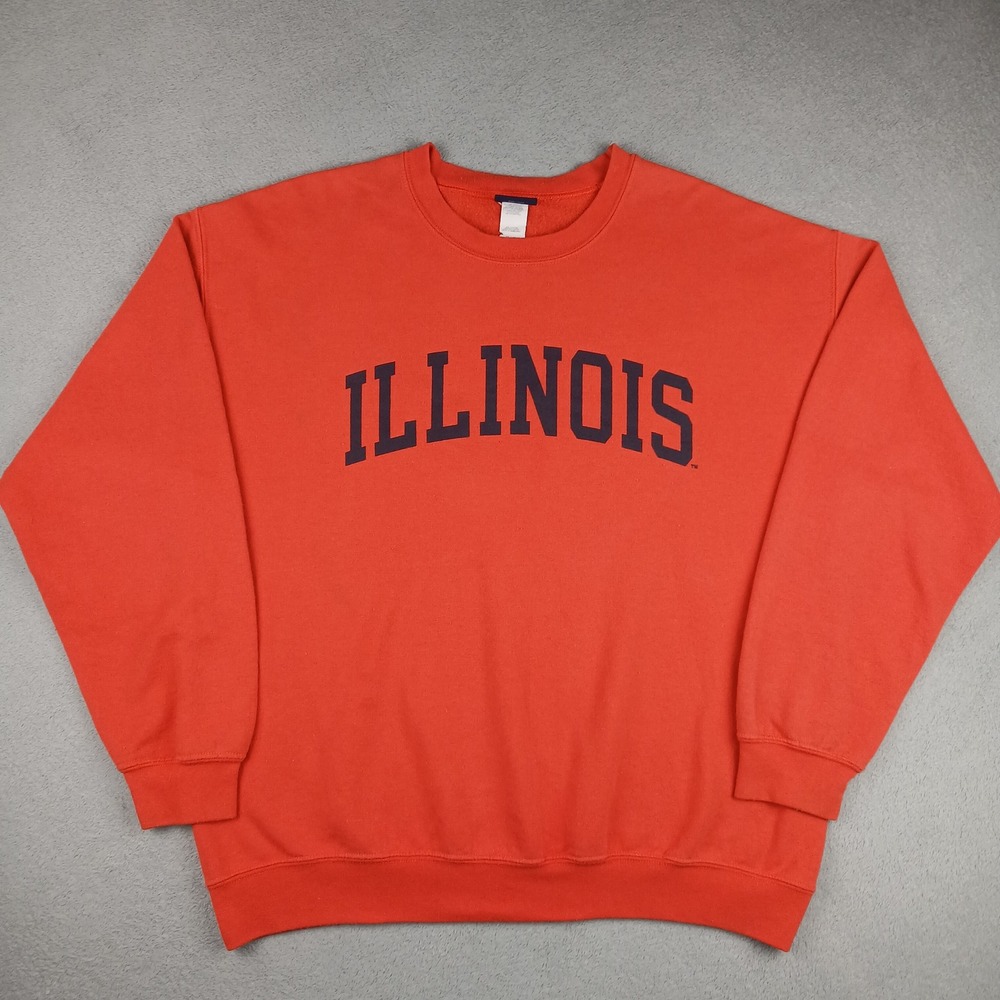 MV Sport Sweatshirt Mens Large Orange Illinois Fighting Illini Crewneck Gameday